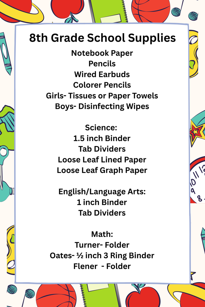 8th Grade Supply List
