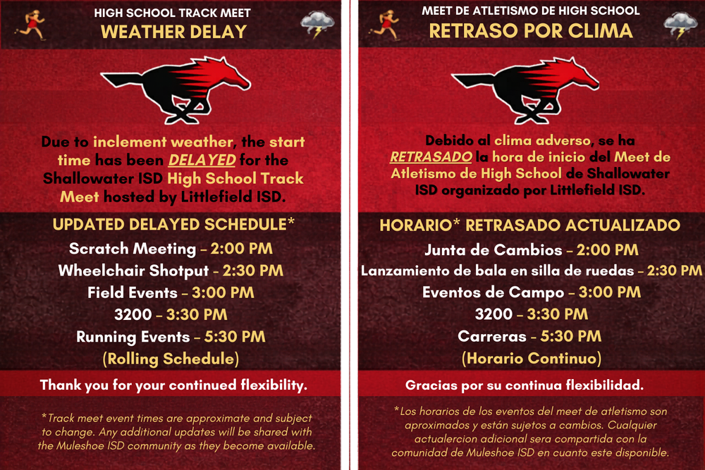 26.03.11 - MISD - Track Meet Schedule of Events - High School Updated - WEATHER DELAY