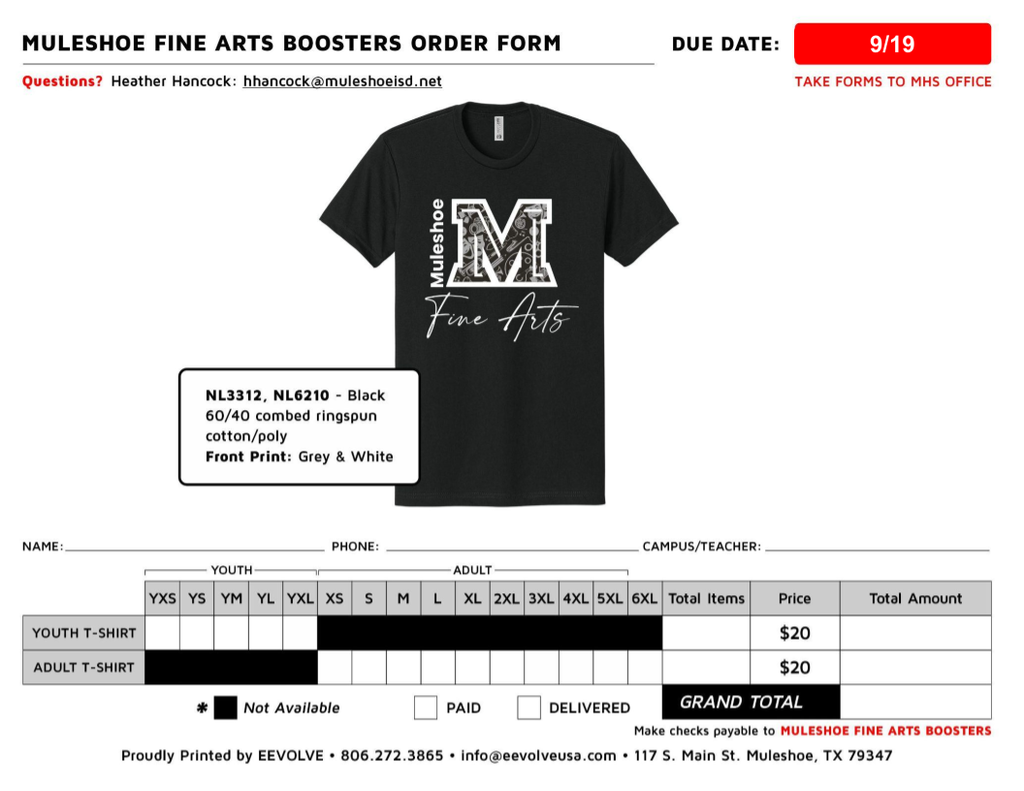 MHS Fine Art t-shirt order form