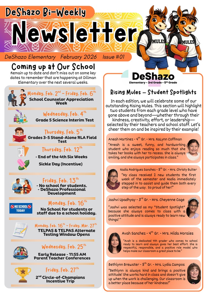 26.02.03 - DeShazo Bi-Weekly Bilingual Newsletter - Issue #01 - Page 1