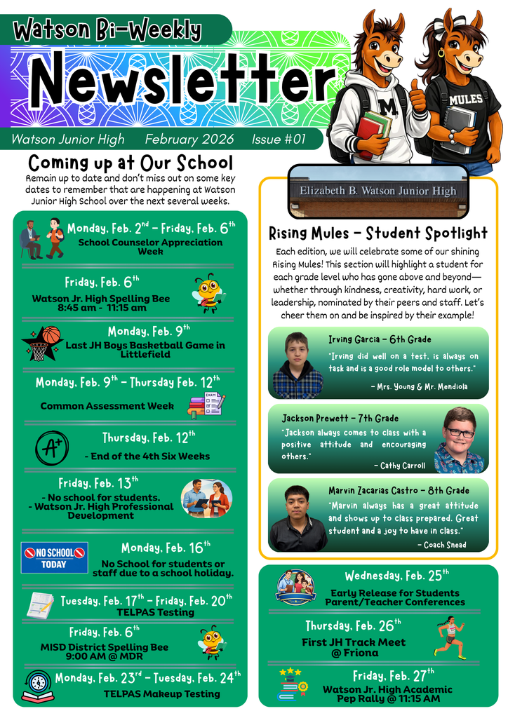 26.02.04 - WJHS Bi-Weekly Newsletter - Feb. 2026 - Issue #01 - Bilingual - Page 1