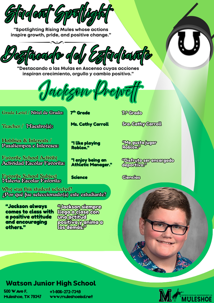 26.02.04 - WJHS Student Spotlight - Jackson Prewett - 7th Grade