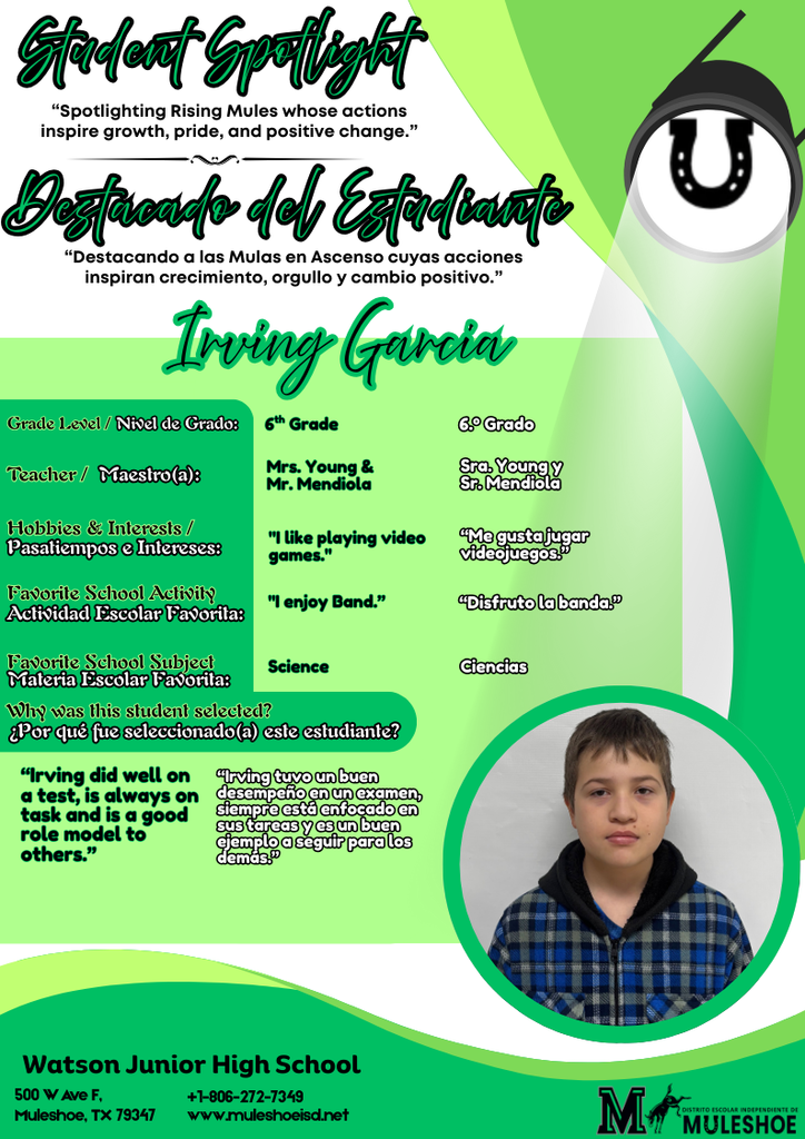 26.02.04 - WJHS Student Spotlight - Irving Garcia - 6th Grade