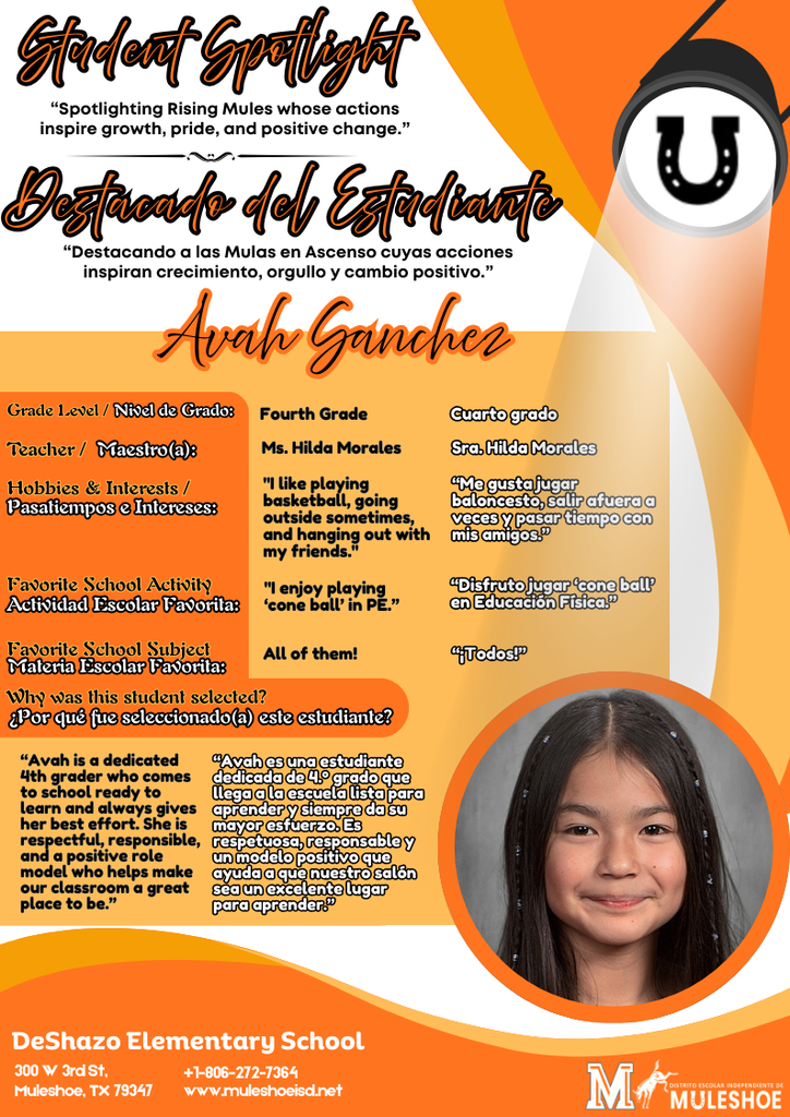 26.02.10 - DeShazo Student Spotlight - Avah Sanchez- Fourth Grade