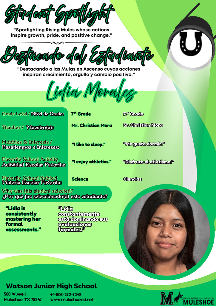 26.02.11 - WJHS Student Spotlight - Lidia Morales - 7th Grade