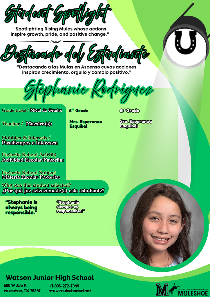 26.02.11 - WJHS Student Spotlight - Stephanie Rodriguez - 6th Grade