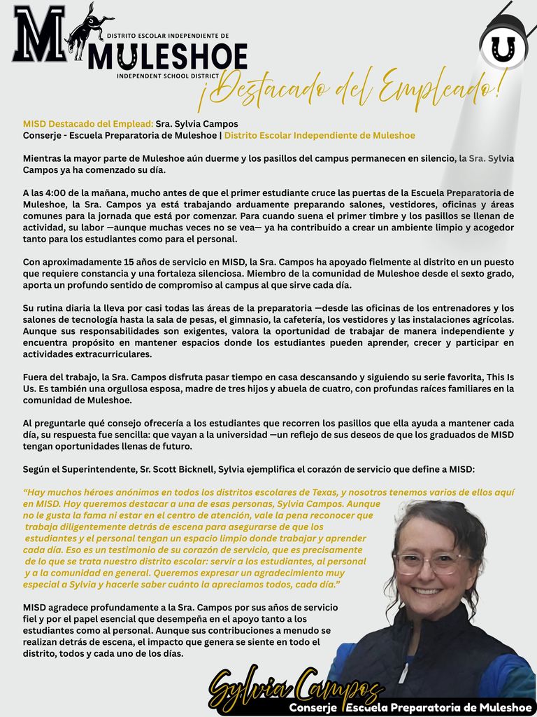 26.02.13 - MISD Employee Spotlight - Sylvia Campos - Spanish Article