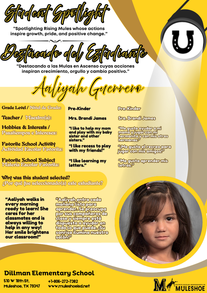 26.02.16 - Dillman Student Spotlight - Aaliyah Guerrero - 1st Gr.