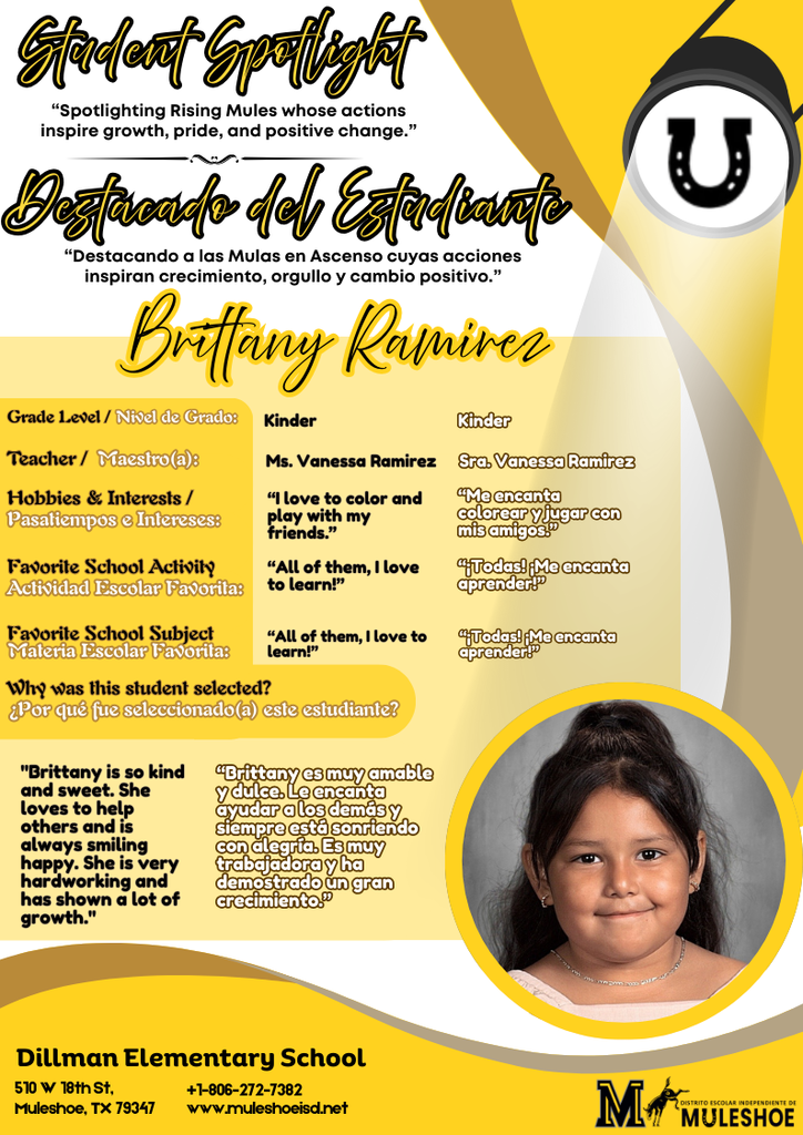 26.02.16 - Dillman Student Spotlight - Brittany Ramirez - Kinder.
