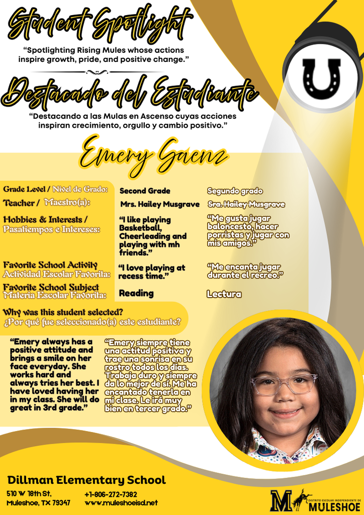 26.02.16 - Dillman Student Spotlight - Emery Saenz - 2nd Gr.