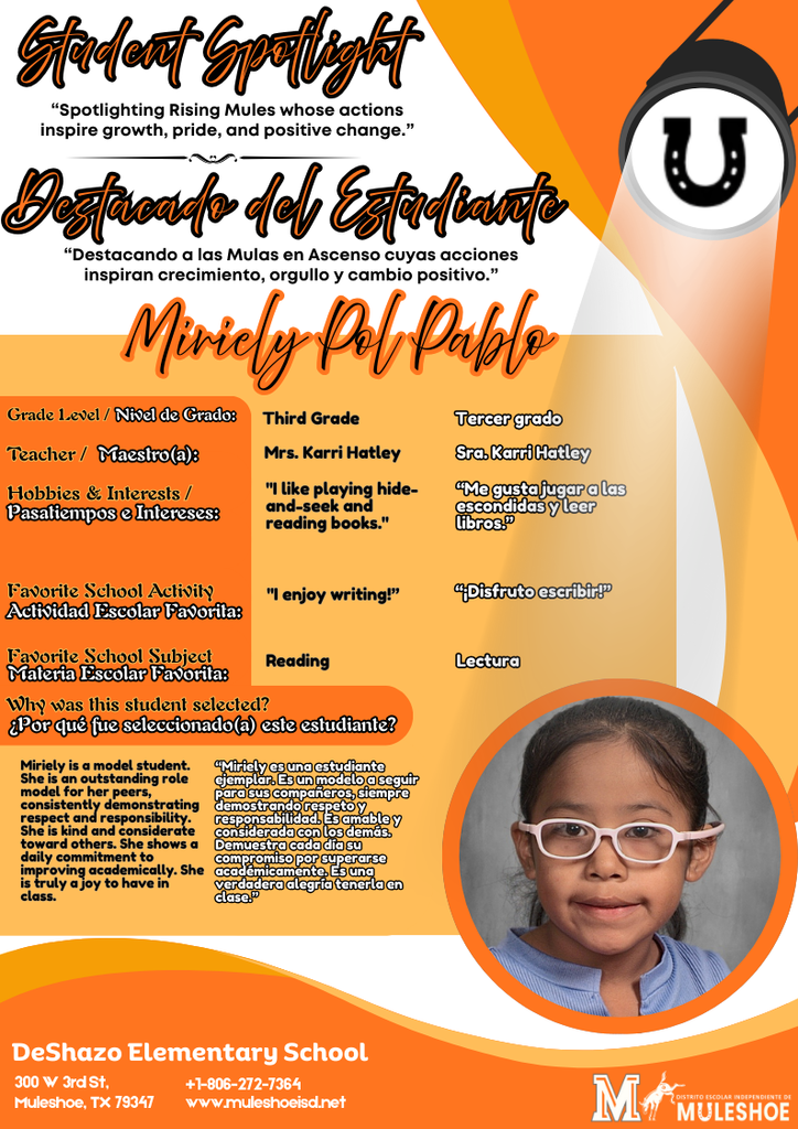 26.02.17 - DeShazo Spotlight - Miriely Pol Pablo - Third Grade