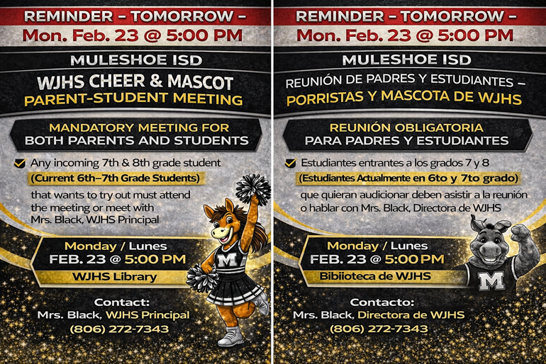 26.02.23 - WJHS Cheer Parent Meeting - TOMORROW