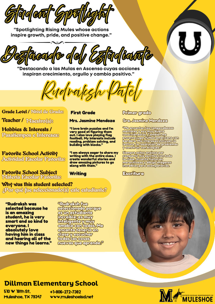 26.02.23 - Dillman Student Spotlight - Rudraksh Patel - 1st Gr.