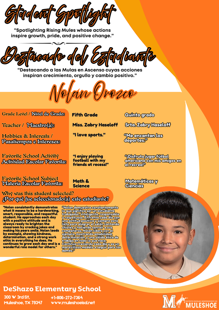 26.02.24 - DeShazo Student Spotlight - Nolan Orozco - 5th Grade