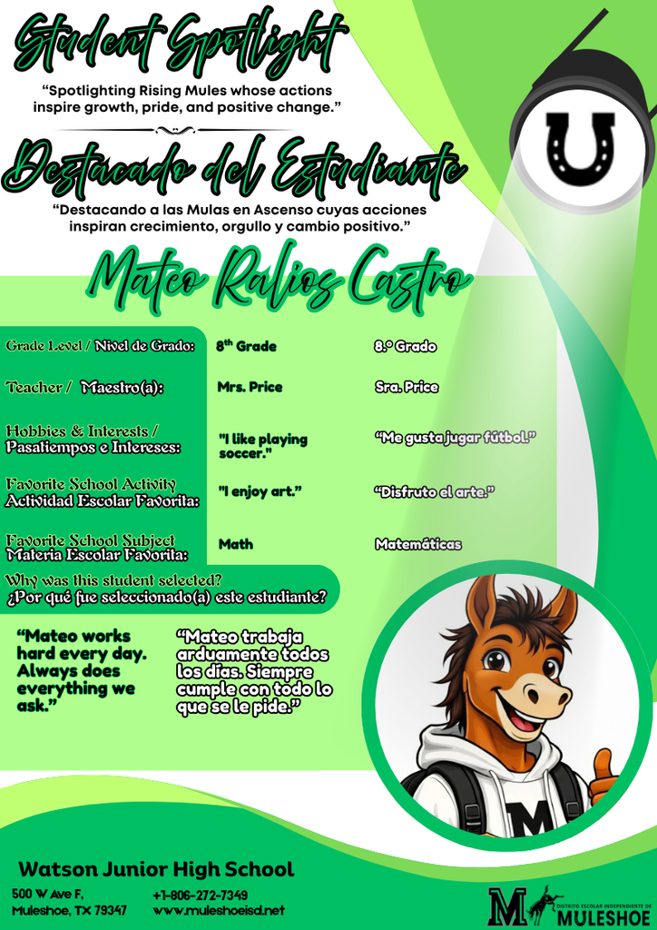 26.02.25 - WJHS - Student Spotlight - Mateo Ralios Castro - 8th Grade