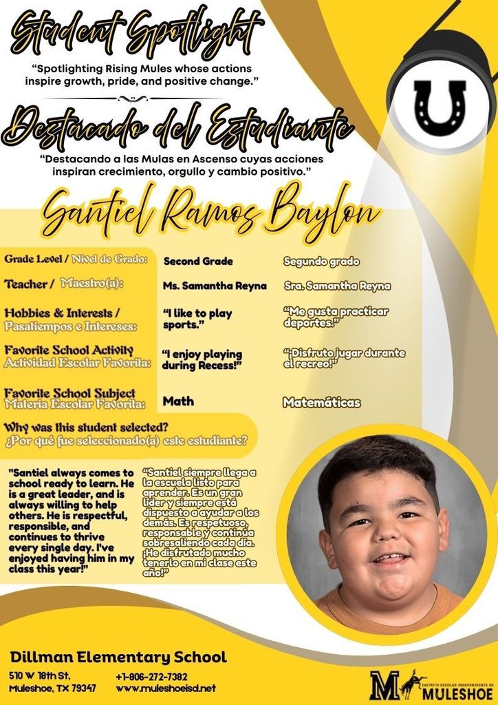 26.03.02 - Dillman Student Spotlight - Santiel Ramos Baylon - 2nd Gr