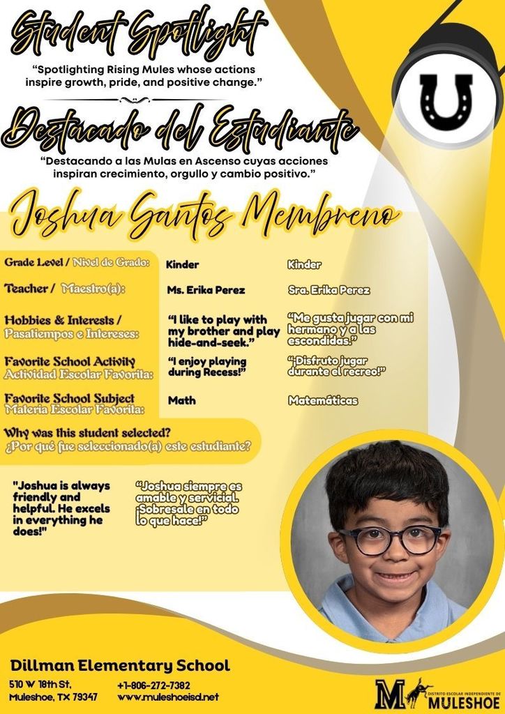 26.03.02 - Dillman Student Spotlight - Joshua Santos Membreno - Kinder