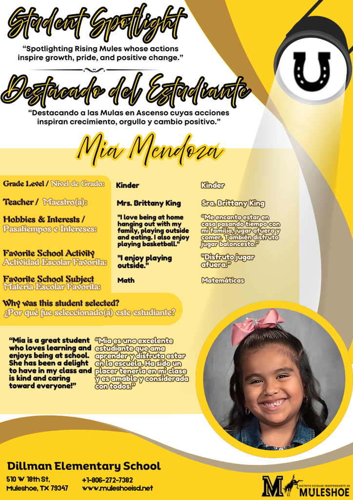 26.03.09 - Dillman Student Spotlight - Mia Mendoza - Kinder