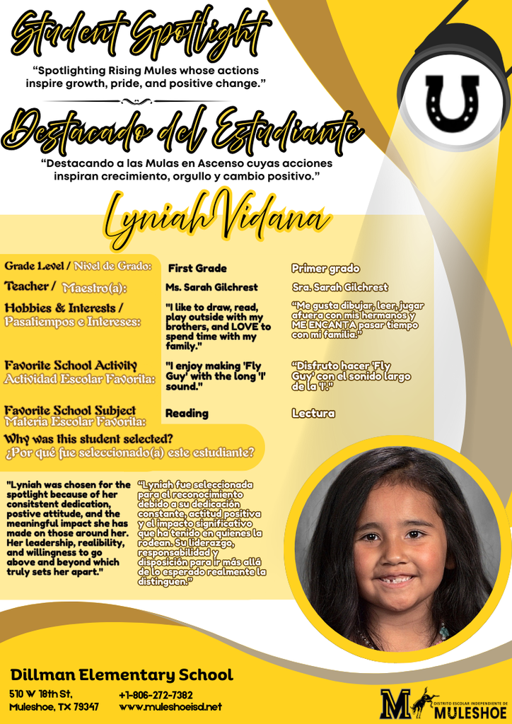 26.03.09 - Dillman Student Spotlight - Lyniah Vidana - 1st Grade