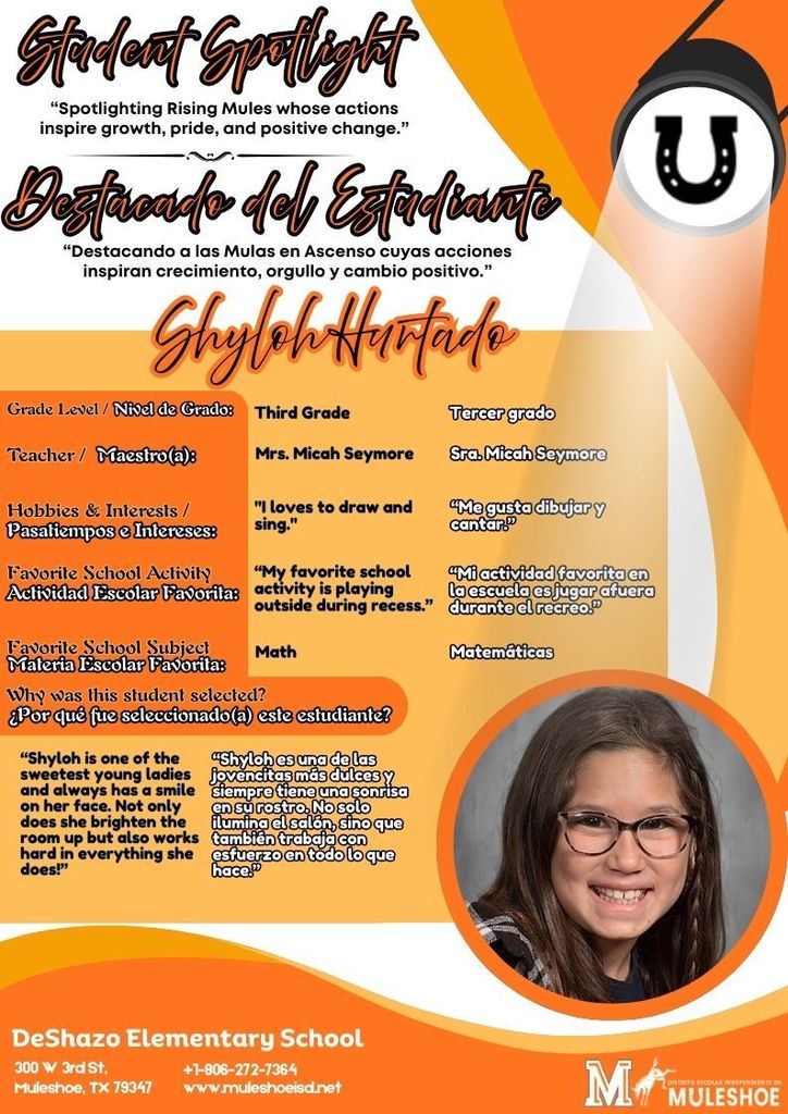 26.03.03 - DeShazo Spotlight - Shyloh Hurtado - Third Grade