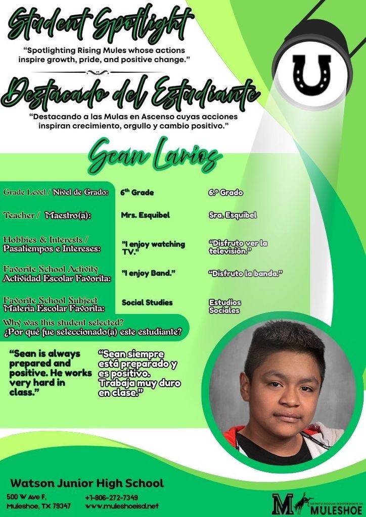 26.03..04 -  Watson Spotlight - Sean Larios - 6th Grade