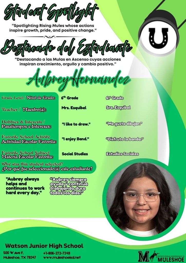 26.03..04 -  Watson Spotlight - Aubrey Hernandez - 6th Grade