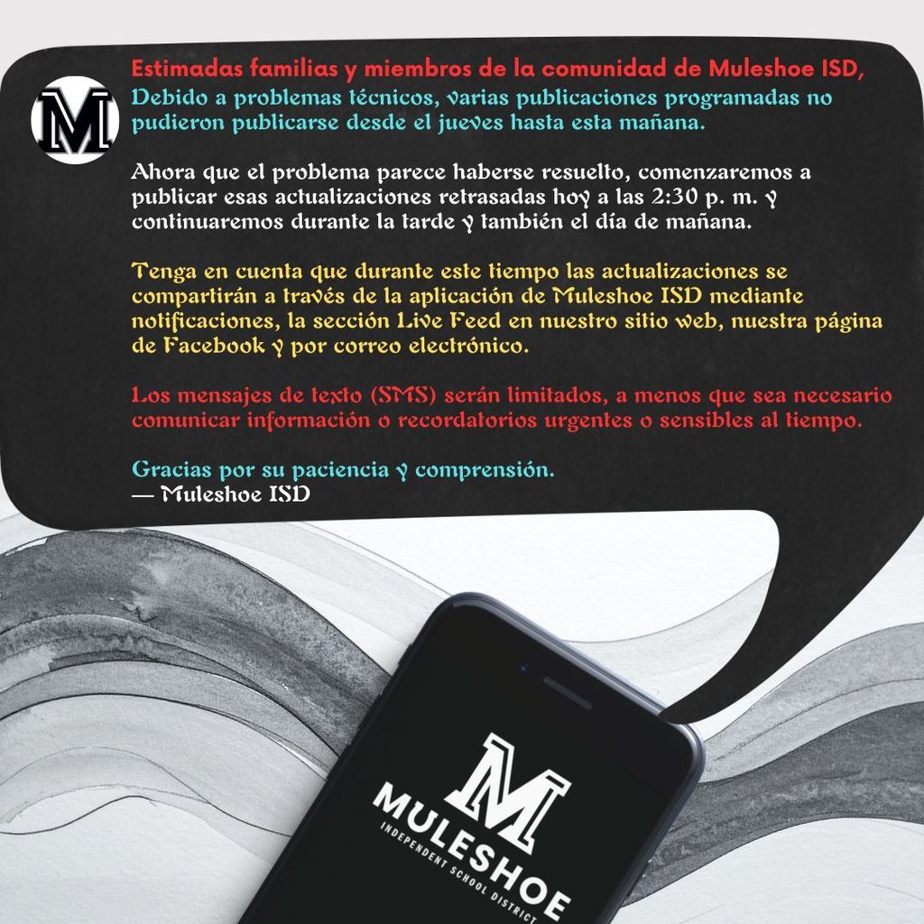 26.03.04 - MISD - Tech Issues - Delayed Posts Announcement - SPANISH - JPG