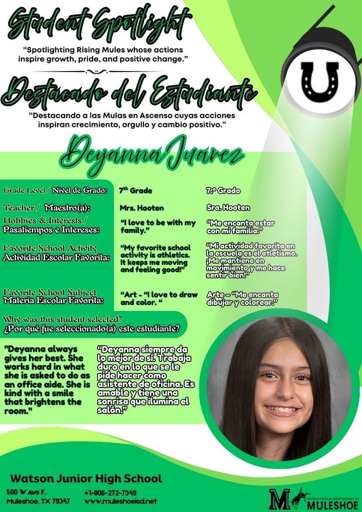 26.03..11 -  Watson Spotlight - Deyanna Juarez - 7th Grade