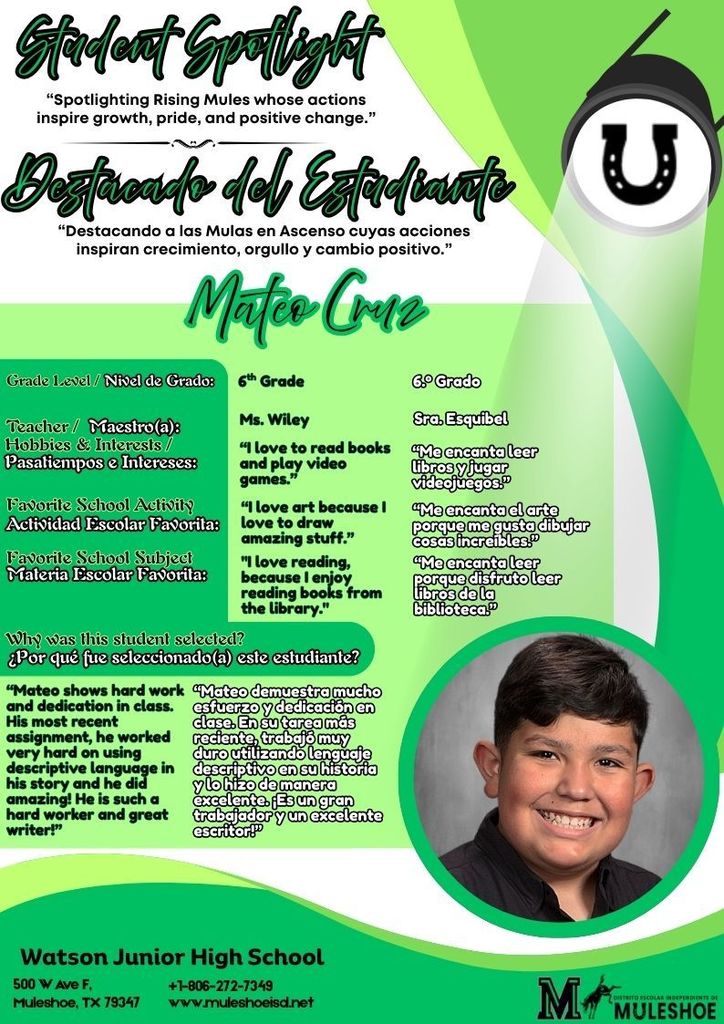 26.03..11 -  Watson Spotlight - Mateo Cruz - 6th Grade