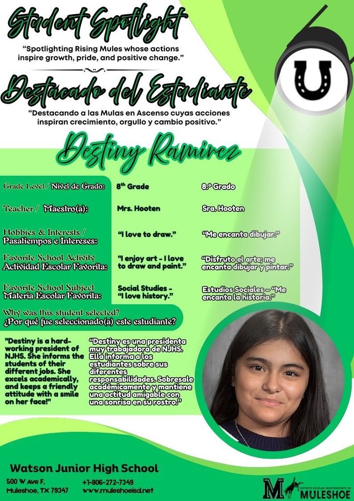 26.03..11 -  Watson Spotlight - Destiny Ramirez - 8th Grade