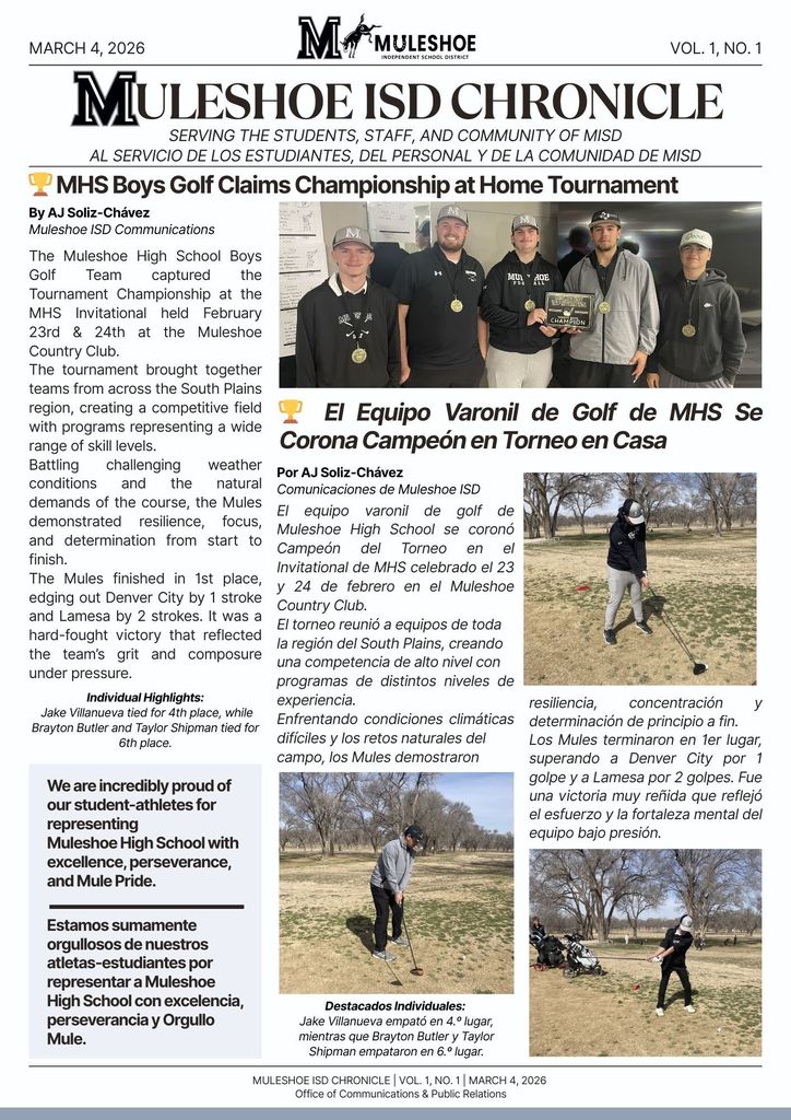 26.02.23 - MHS - Golf Team Earns 1st Place in Muleshoe Tournament on Feb. 23rd & 24th