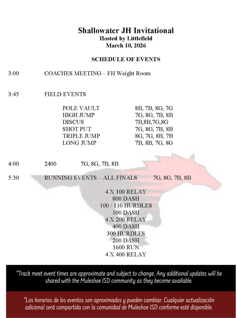 26.03.07-08 - MISD - Shallowater Alert - Track Meet Changes - JH Schedule