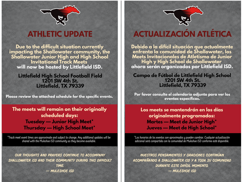 26.03.08 - MISD - Shallowater Alert - Track Meet Changes