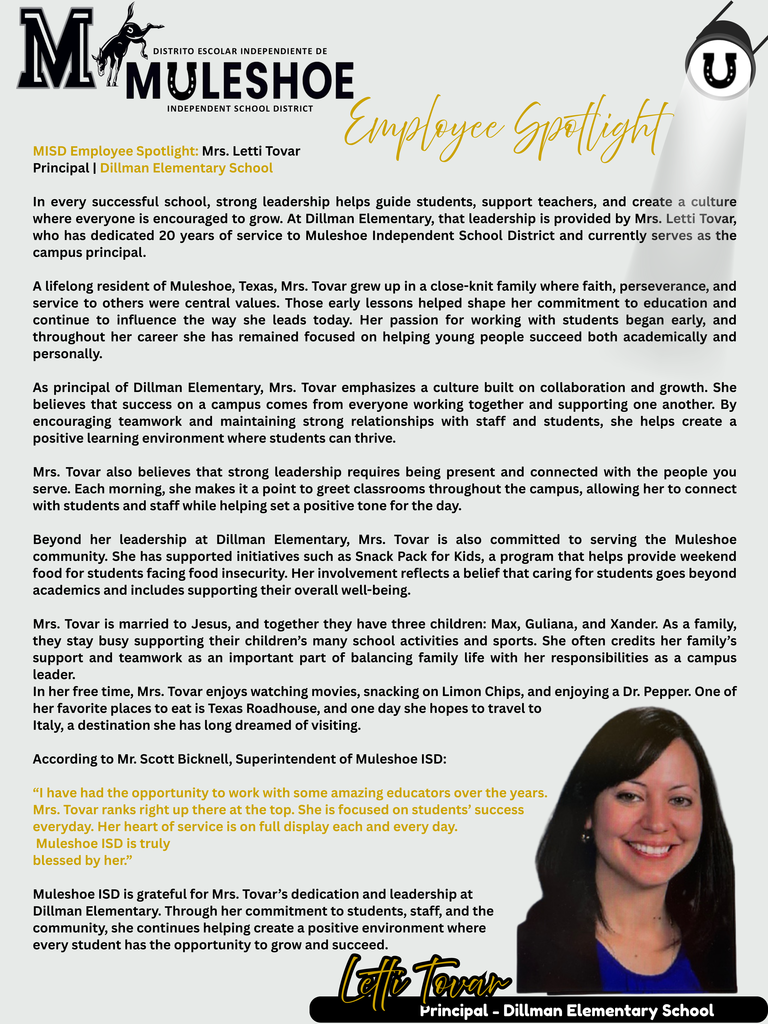 26.03.06 - Employee Spotlight - Letti Tovar - Bilingual Article - Pg. 1