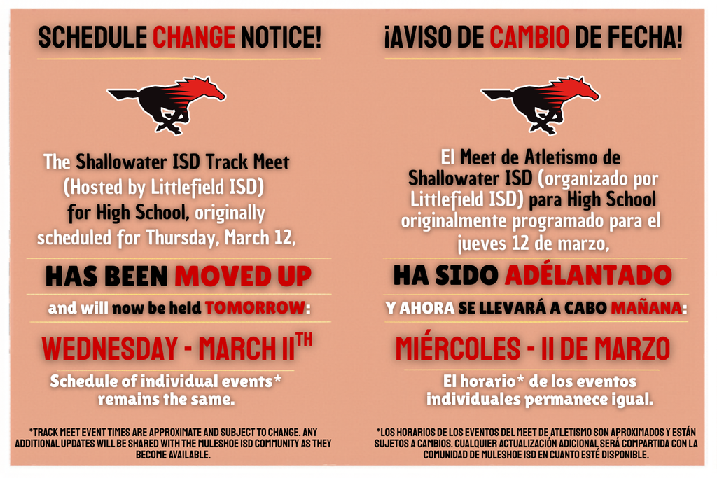 26.03.10 - MISD - Track Meet Schedule of Events - High School Updated - COMMUNITY ALERT