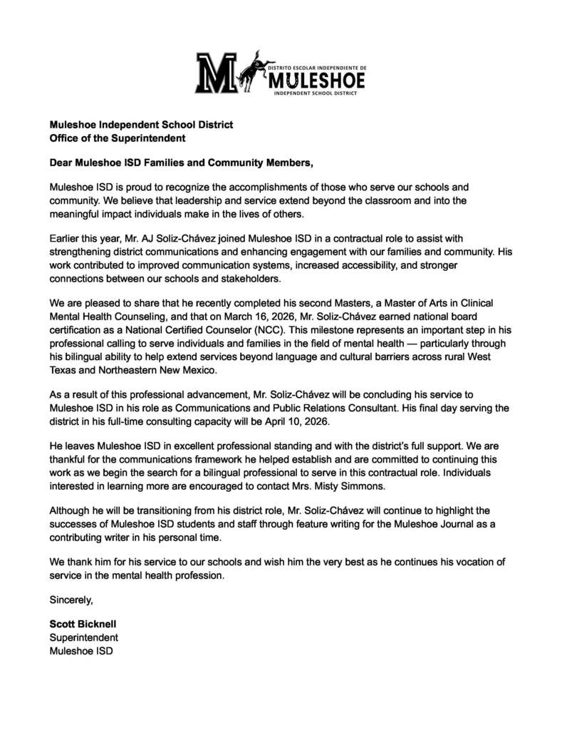 26.03.30 - MISD Community Letter - Soliz-Chavez, AJ - ENGLISH