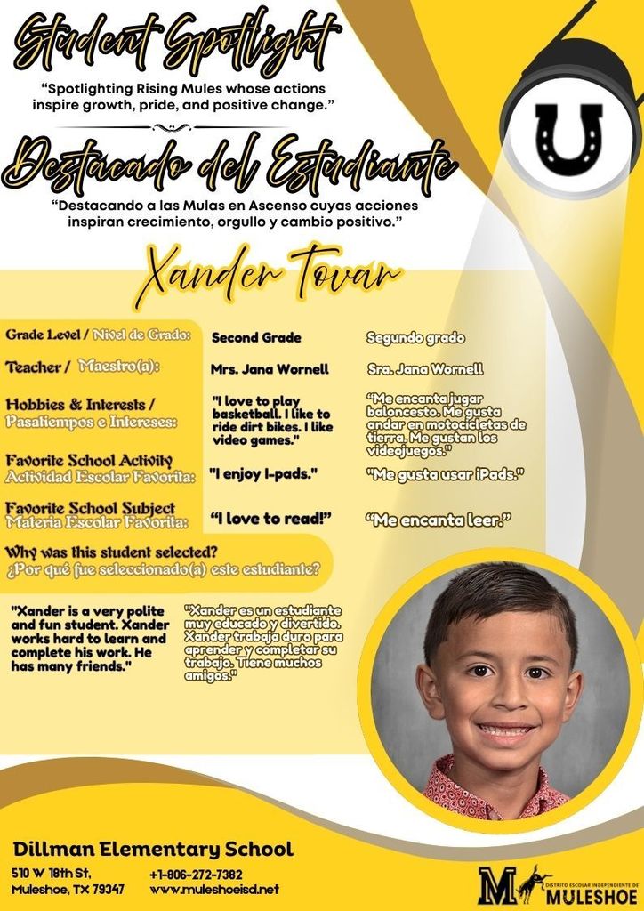 26.03.23 - Dillman Student Spotlight - Xander Tovar - 2nd Gr