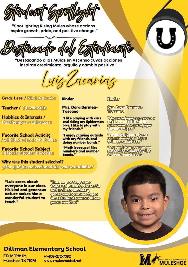 26.03.23 - Dillman Student Spotlight - Luis Zacarias - Kinder