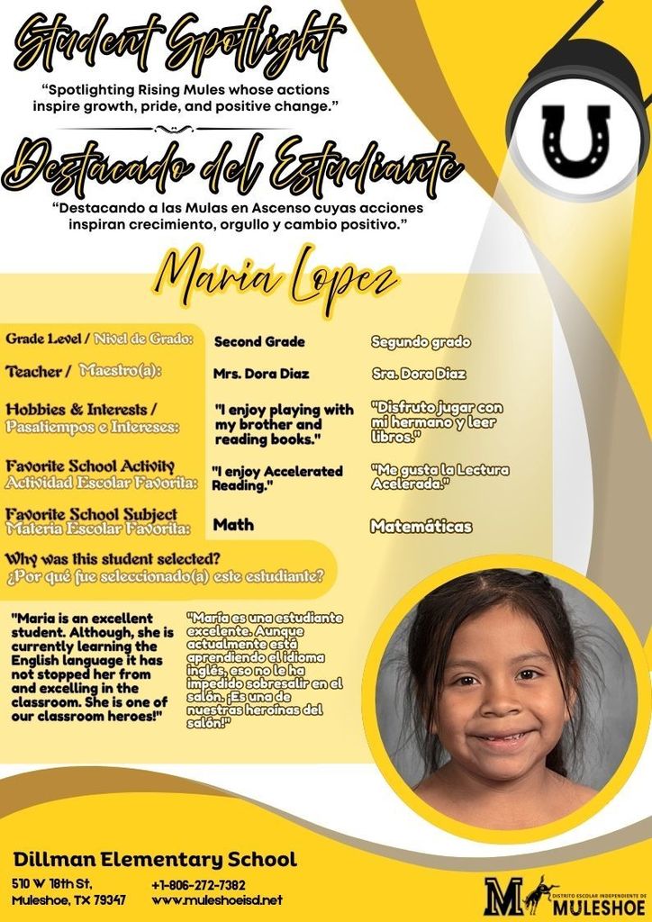 26.03.30 - Dillman Student Spotlight - Maria Lopez - 2nd Gr