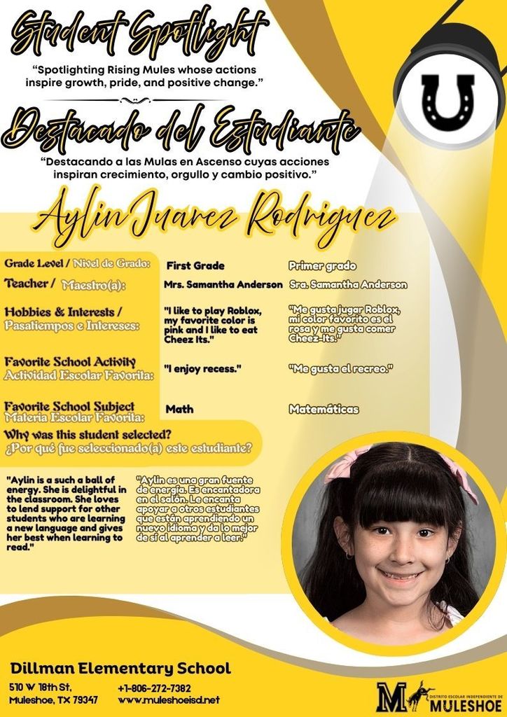 26.03.30 - Dillman Student Spotlight - Aylin Juarez Rodriguez - 1st Gr