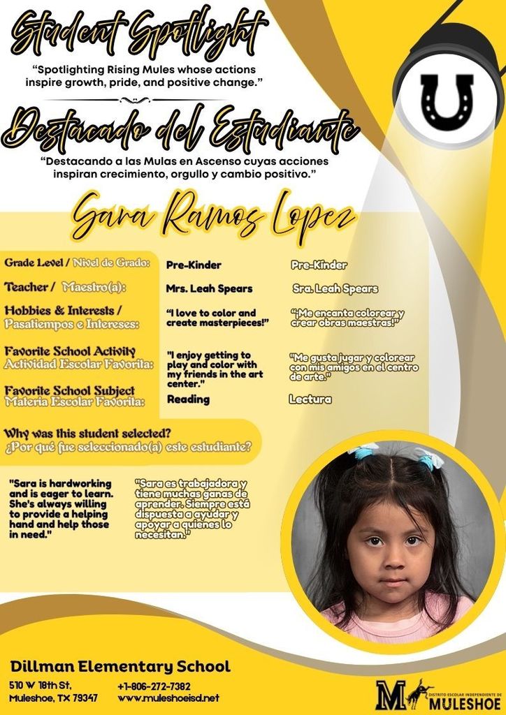 26.03.23 - Dillman Student Spotlight - Sara Ramos Lopez  - Pre-K