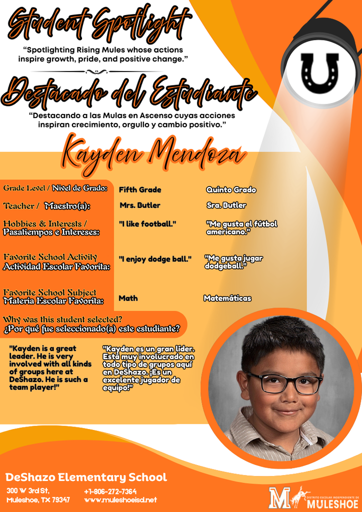 26.03.24 - DeShazo Spotlight - Kayden Mendoza - Fifth Grade