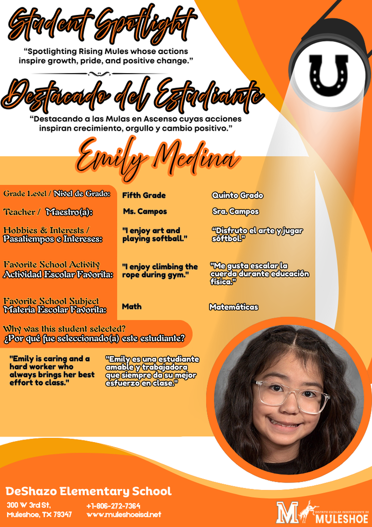 26.03.31 - DeShazo Spotlight - Emily Medina - Fifth Grade