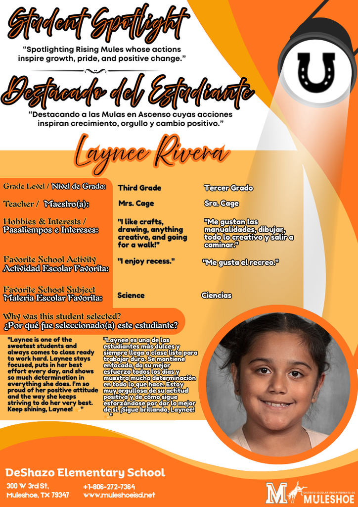 26.03.31 - DeShazo Spotlight - Laynee Rivera - Third Grade