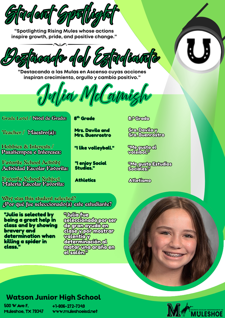 26.03.25 -  Watson Spotlight - Julia McCamish - 8th Grade