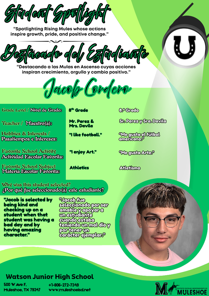 26.04.01 -  Watson Spotlight - Jacob Cordero - 8th Grade