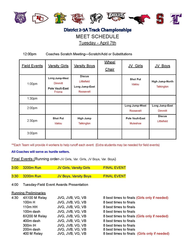 26.04.06 - 2026 District 2-3A Track Meet Schedule - Page 1 of 2