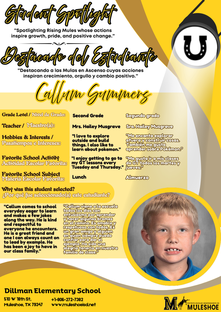 26.04.06 - Dillman Student Spotlight - Callum Summers - 2nd Gr