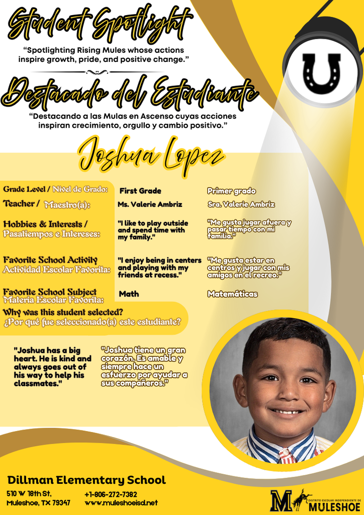 26.04.06 - Dillman Student Spotlight - Joshua Lopez - 1st Gr