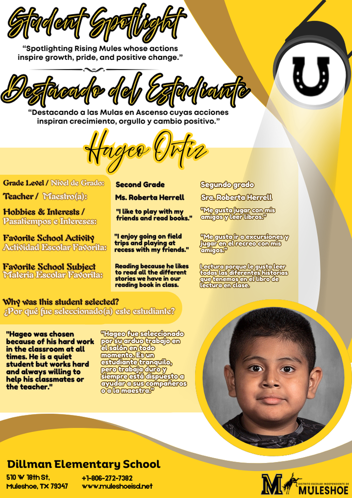 26.04.13 - Dillman Student Spotlight - Hageo Ortiz - 2nd Gr